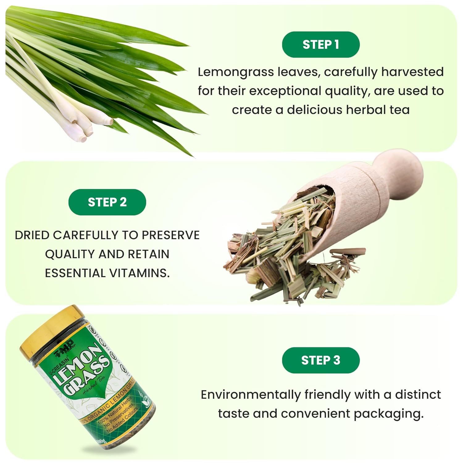 U-CREASIN 100% Organic Lemongrass Tea , Fresh Farm-Packed Detox Tea for Metabolism Boost & Cleansing, No Preservatives
