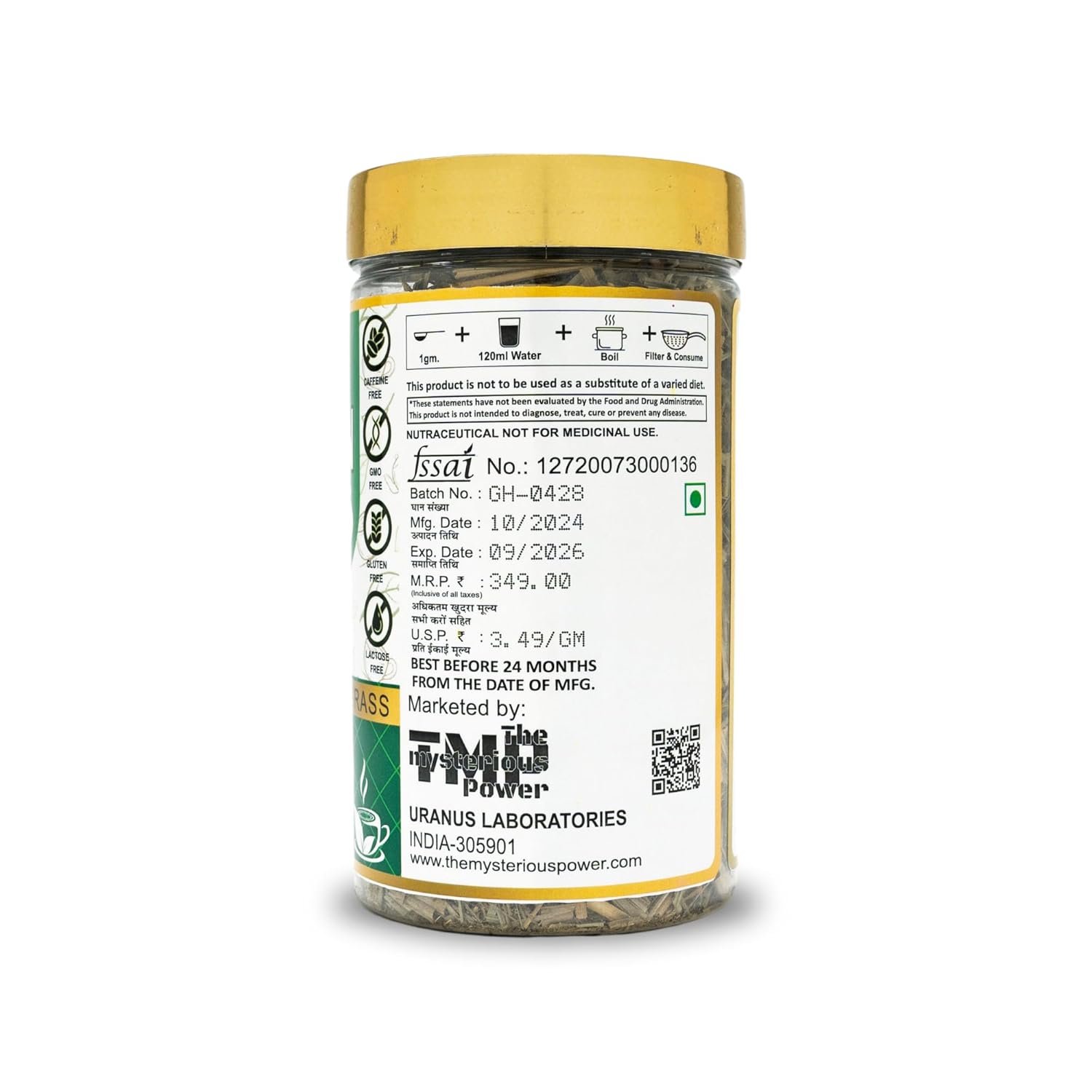 U-CREASIN 100% Organic Lemongrass Tea , Fresh Farm-Packed Detox Tea for Metabolism Boost & Cleansing, No Preservatives
