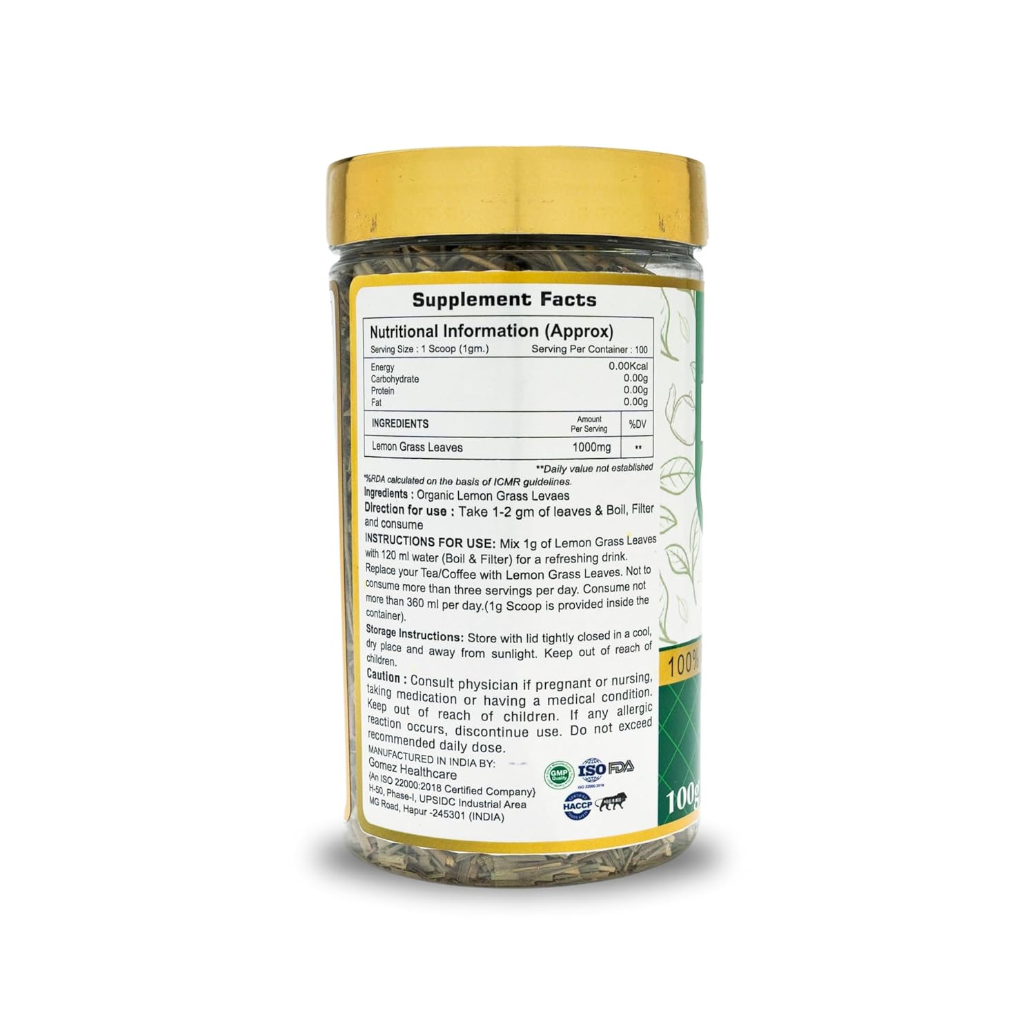 U-CREASIN 100% Organic Lemongrass Tea , Fresh Farm-Packed Detox Tea for Metabolism Boost & Cleansing, No Preservatives