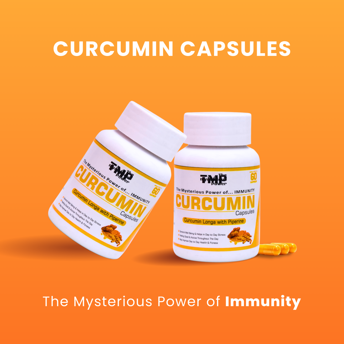 TMP Curcumin with Bioperine Capsules with 95% Curcuminoids | Immunity Booster Capsules | High Bioavailability | 60 Veg Capsules Pack