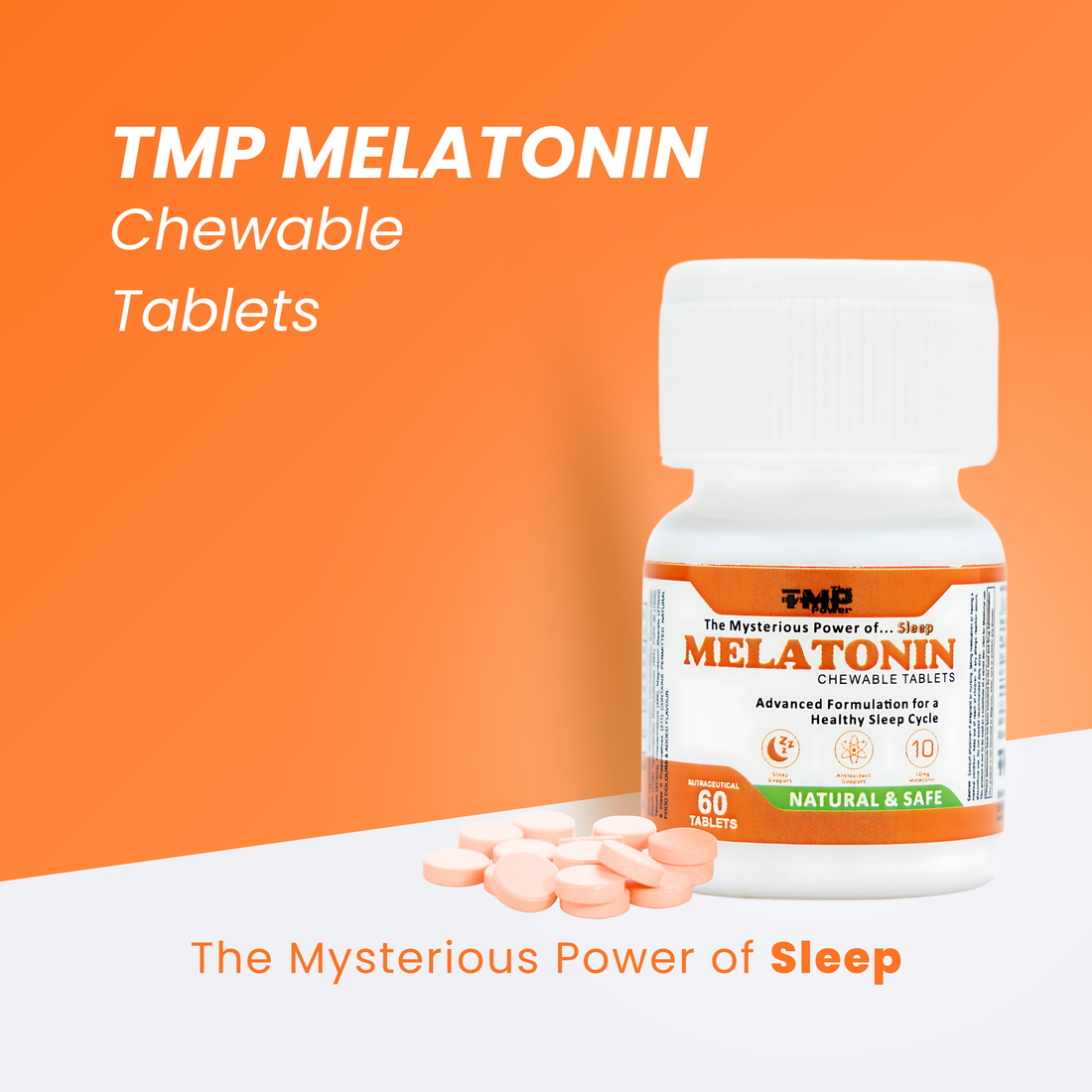 TMP Melatonin Chewable Tablets Sleep Supplement for Men &amp; Women | Melatonin Tablet for Deep Sleeps Naturally | Improve Concentration - 60 Veg Chewable Tablets (10 MG)