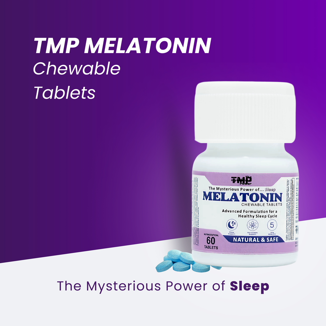 TMP Melatonin Chewable Tablets Sleep Supplement for Men & Women | Melatonin Tablet for Deep Sleeps Naturally | Improve Concentration - 60 Veg Chewable Tablets (5 MG)