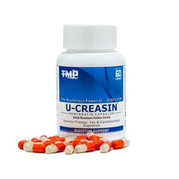 TMP U-CREASIN Pancreatin Capsules | Pancreatin Supplement Capsules | Digestive Support for Protein, Fat & Carbohydrate Digestion | Acid Resistant Pellets Technology (60 Capsules Pack)